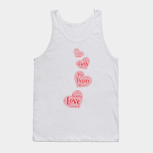 Four Large Cascading Red Word Cloud Hearts Tank Top by ckandrus